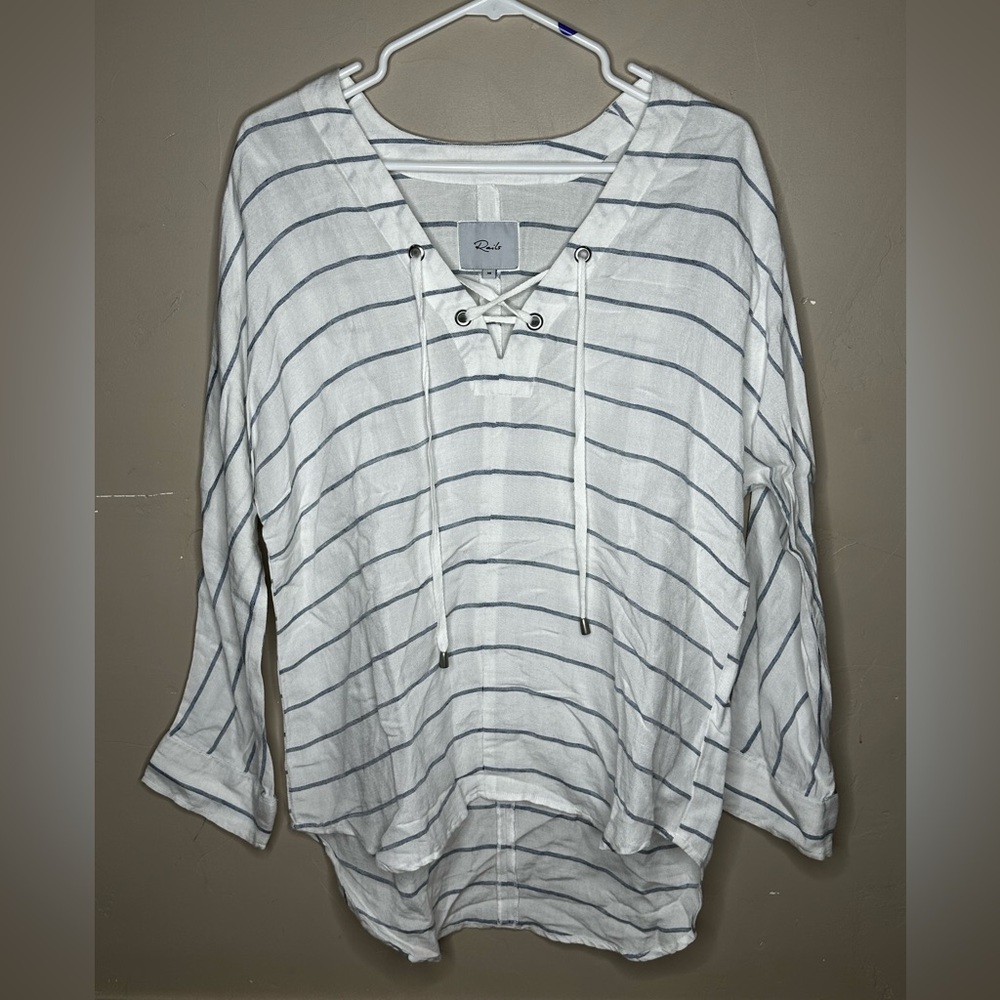 Rails White and Gray Striped Lace-Up Blouse